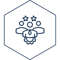 Business team icon with stars and hexagon.