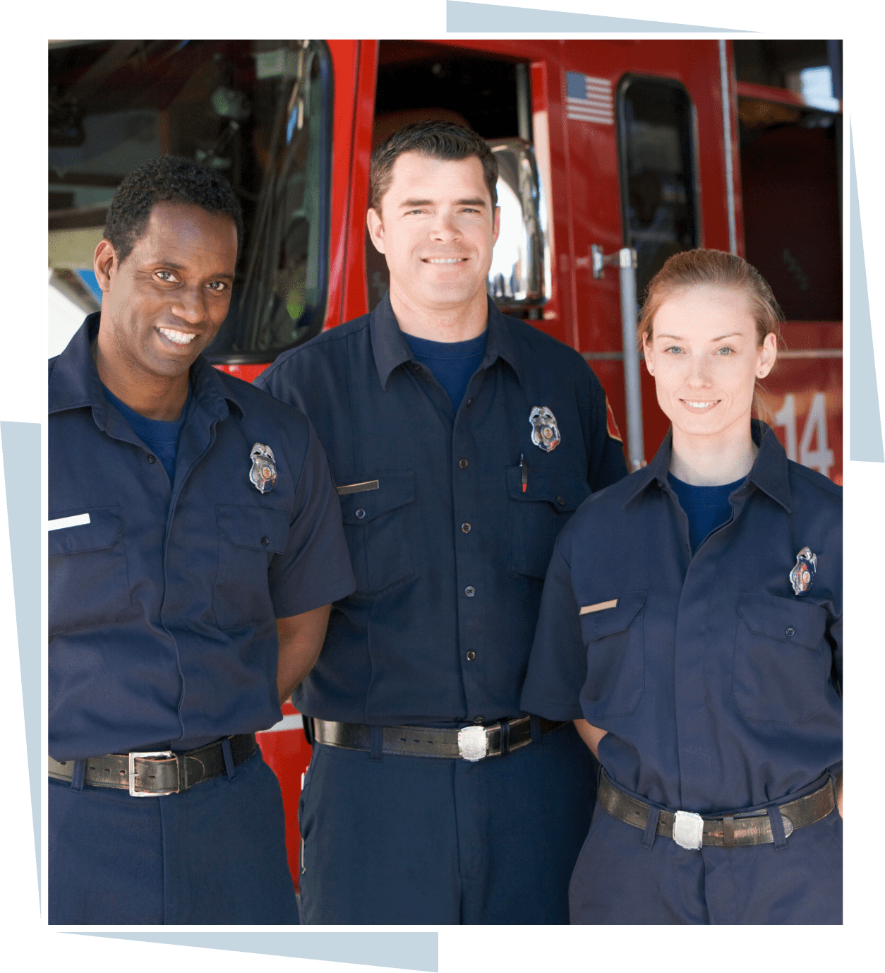 Group 15 Three men and a woman in uniform standing next to each other.